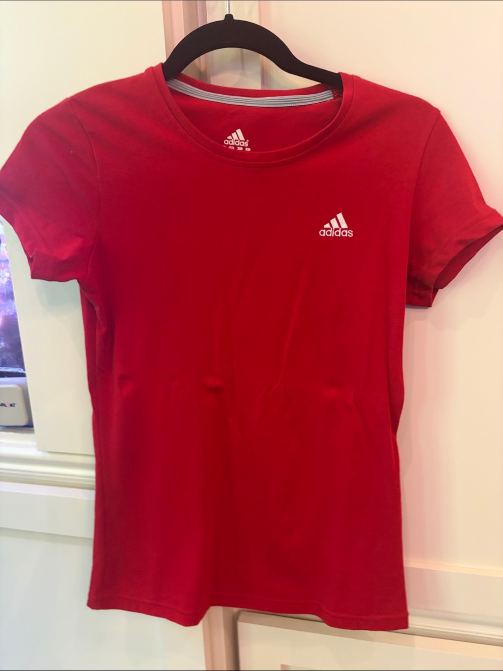 adidas Red Crewneck Athletic Tee with White Logo